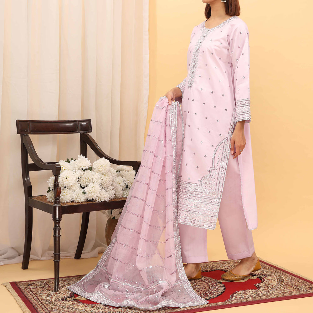3PC- Embellished Khaddi Net Suit PF5077