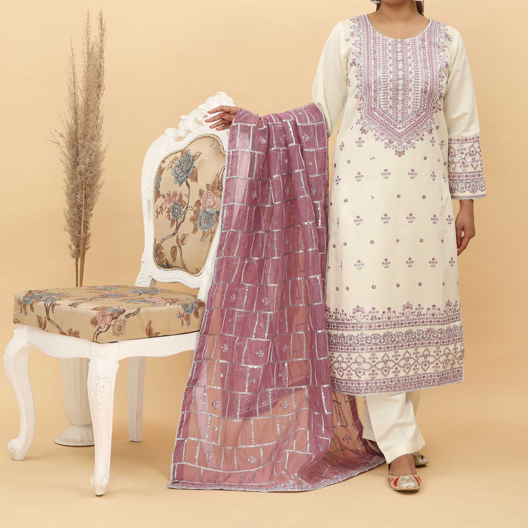 3PC- Embroidered Khadi Net Suit PF5085