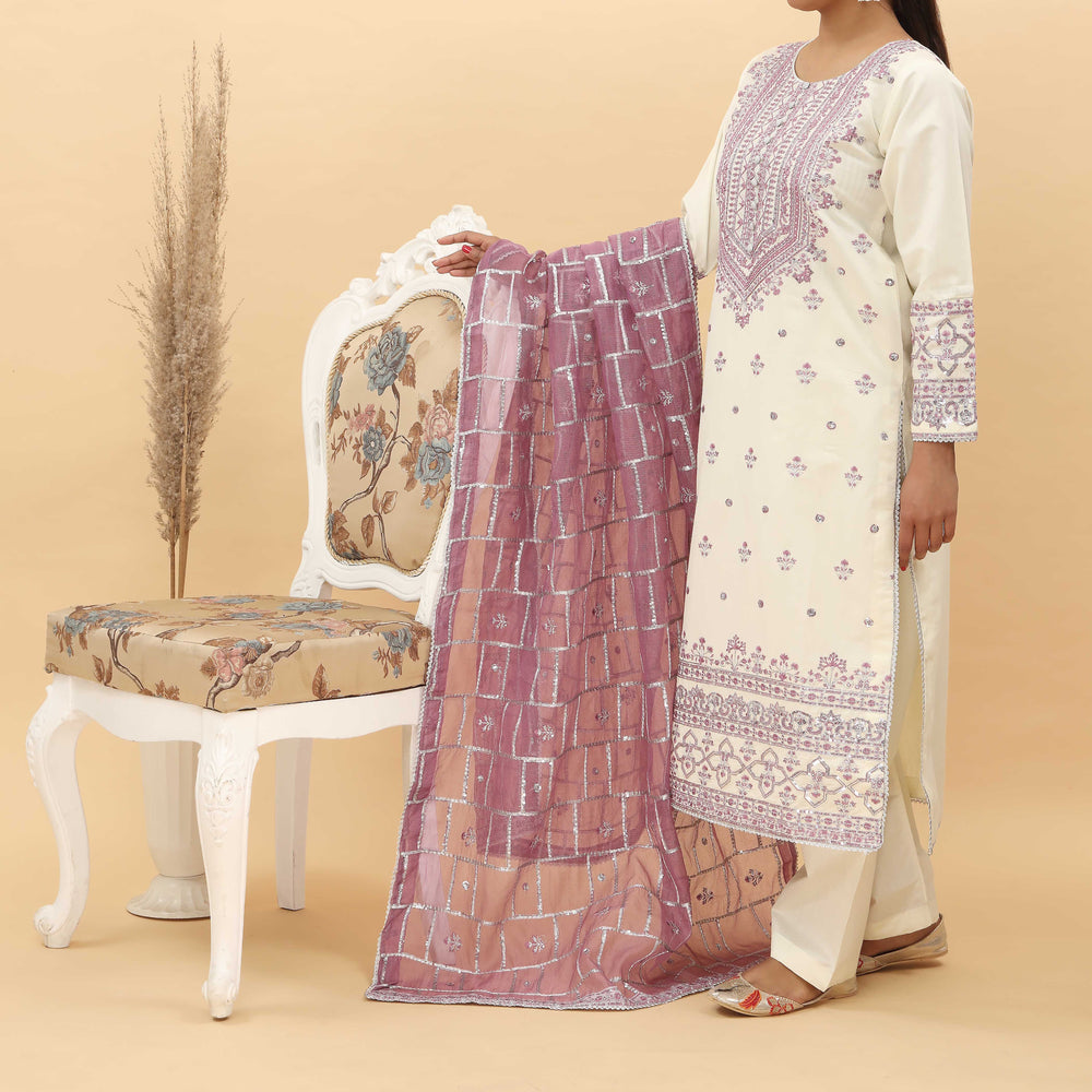 3PC- Embroidered Khadi Net Suit PF5085