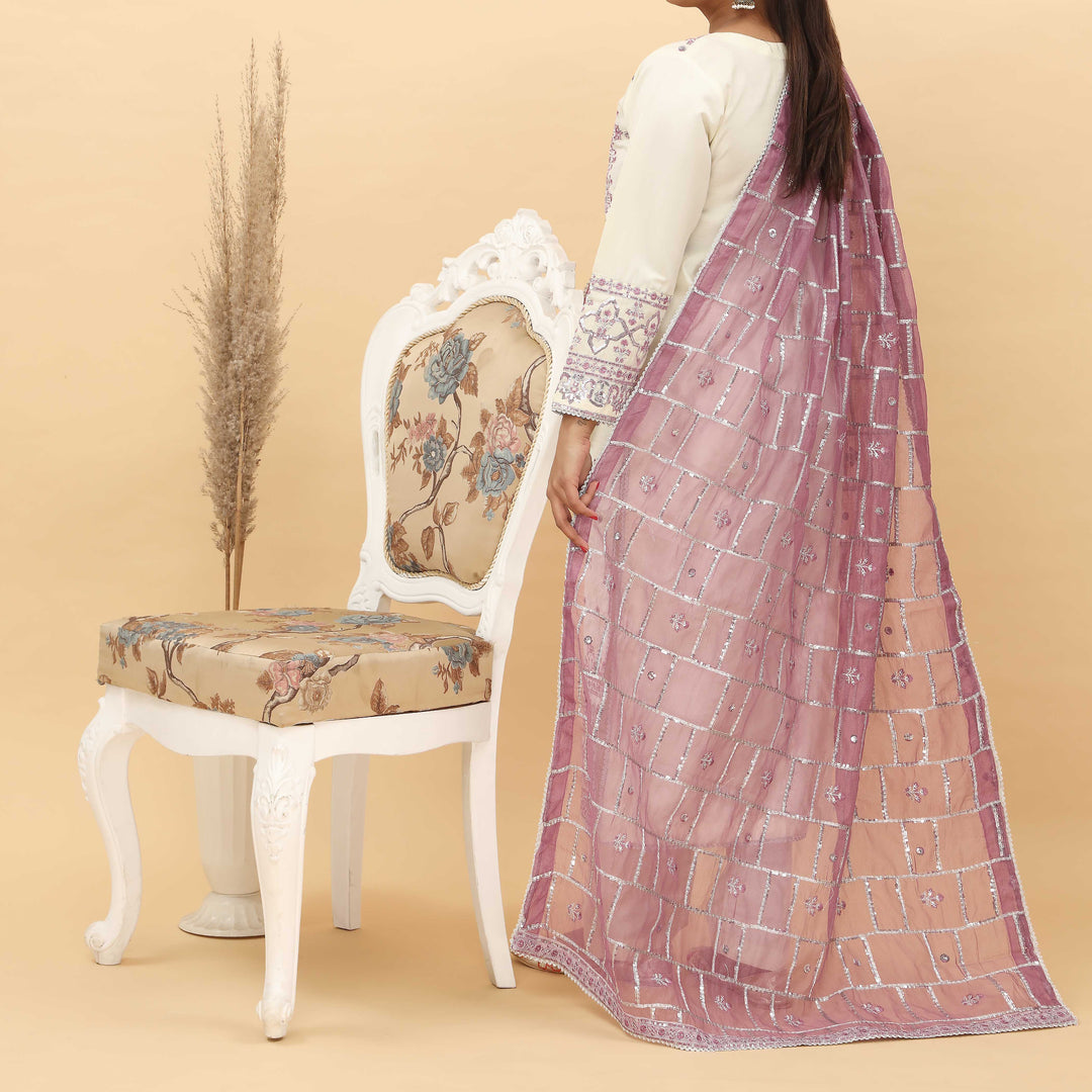 3PC- Embroidered Khadi Net Suit PF5085