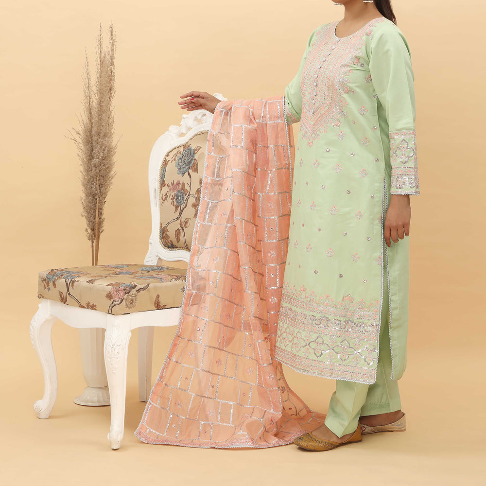 3PC- Embroidered Khadi Net Suit PF5086
