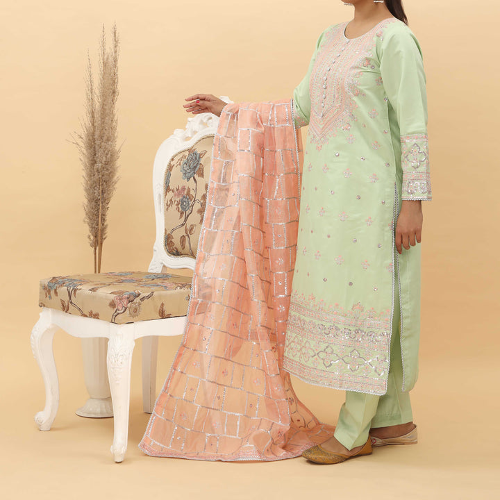 3PC- Embroidered Khadi Net Suit PF5086