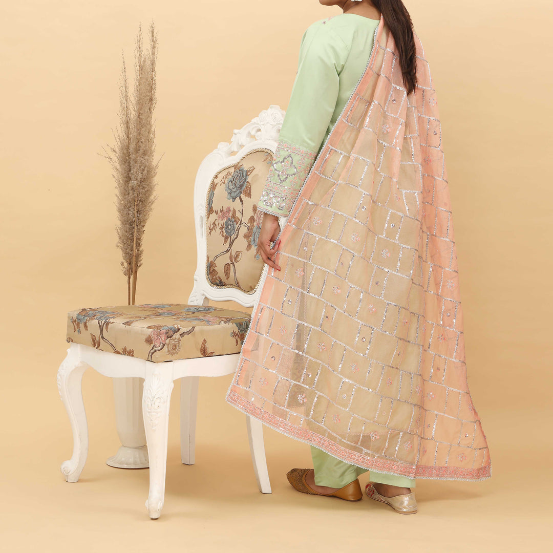 3PC- Embroidered Khadi Net Suit PF5086