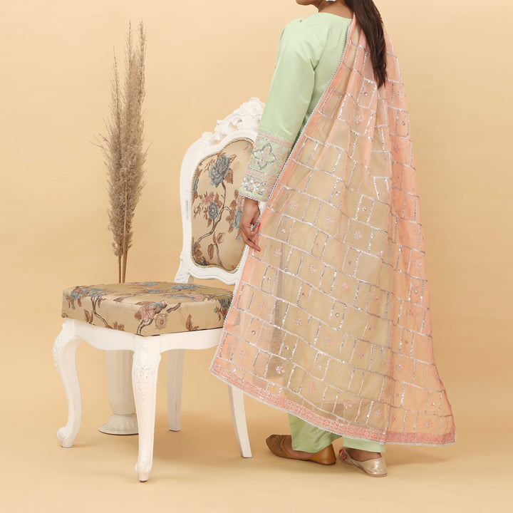 3PC- Embroidered Khadi Net Suit PF5086