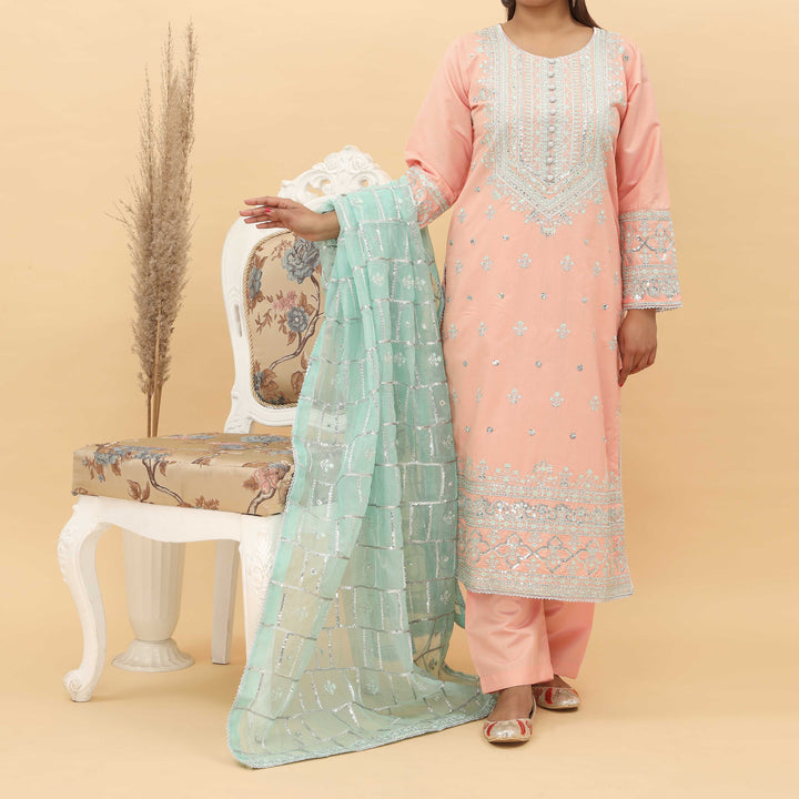 3PC- Embroidered Khadi Net Suit PF5087