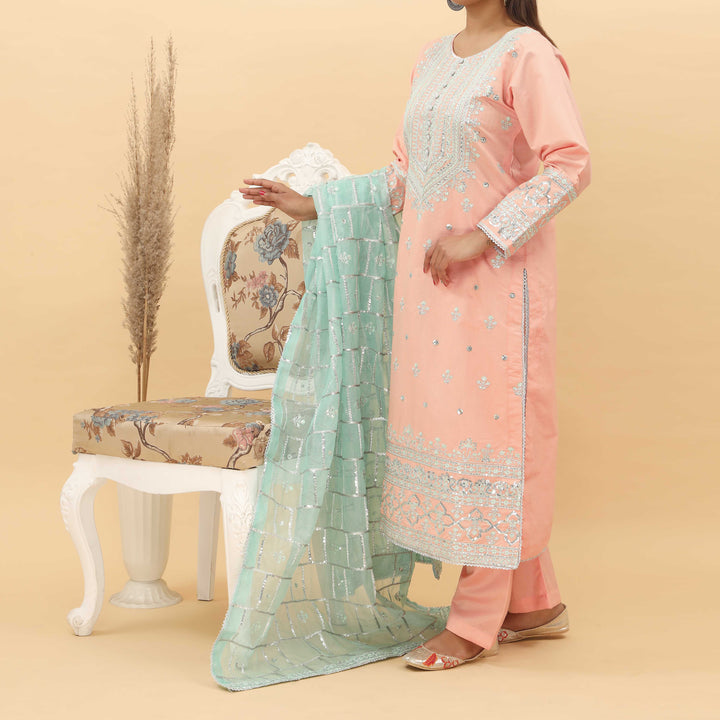 3PC- Embroidered Khadi Net Suit PF5087