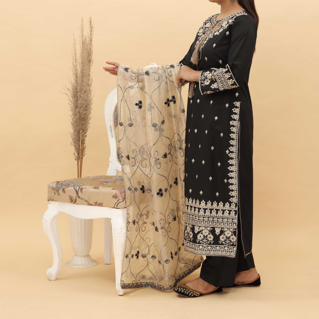 3PC- Embroidered Khadi Net Suit PF5091