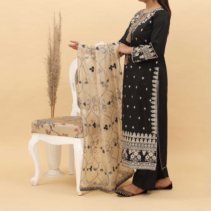 3PC- Embroidered Khadi Net Suit PF5091