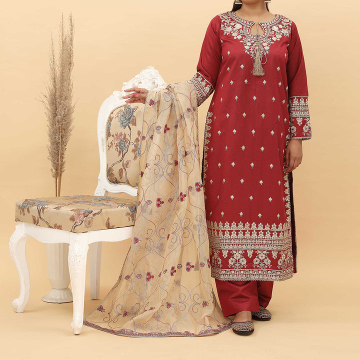 3PC- Embroidered Khadi Net Suit PF5092