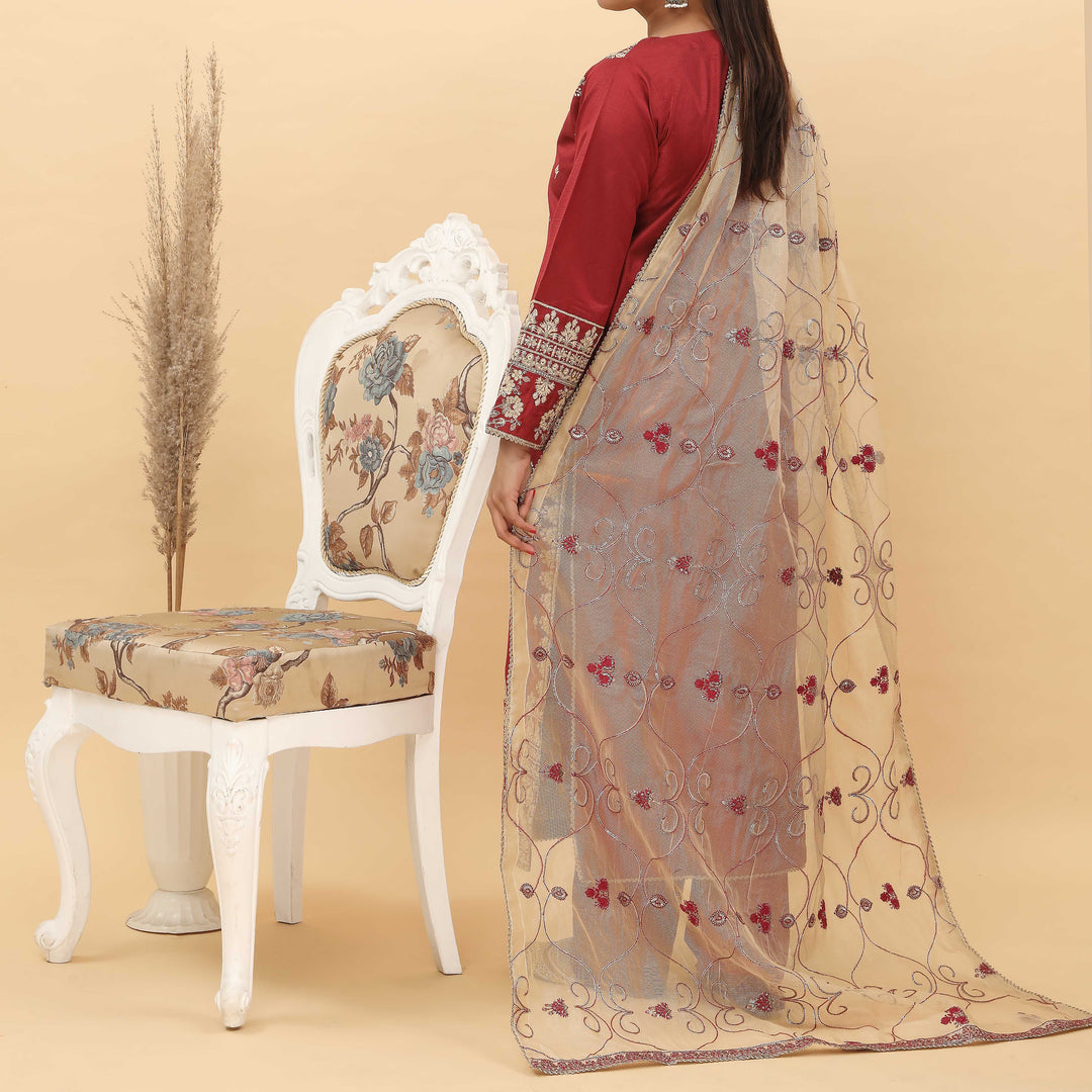 3PC- Embroidered Khadi Net Suit PF5092