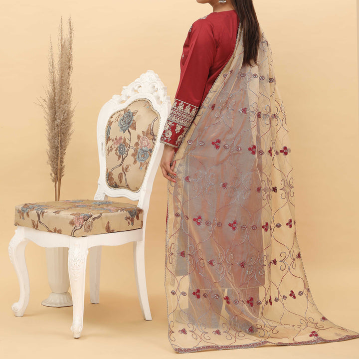 3PC- Embroidered Khadi Net Suit PF5092