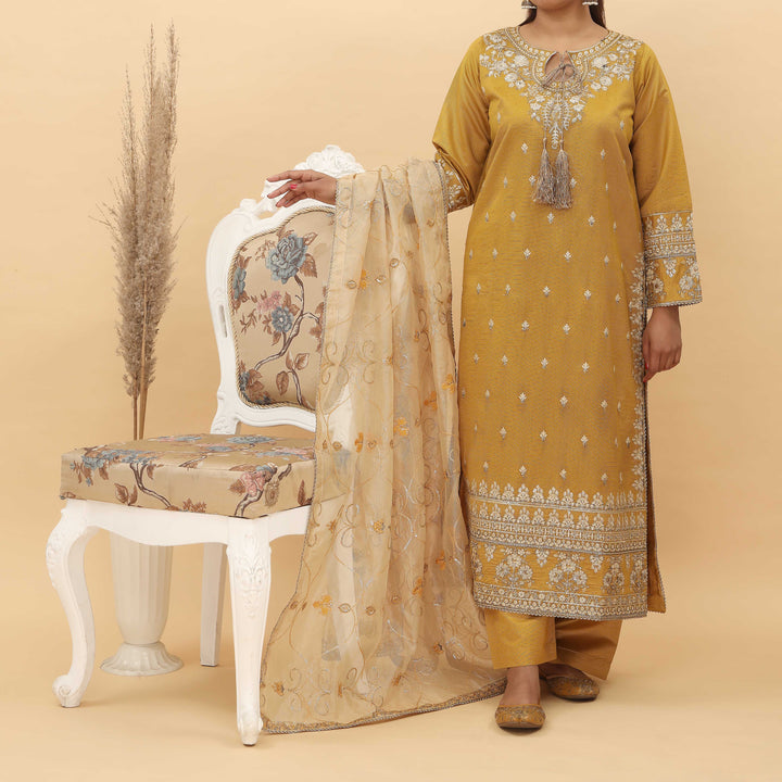 3PC- Embroidered Khadi Net Suit PF5093