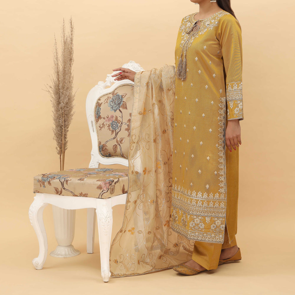 3PC- Embroidered Khadi Net Suit PF5093