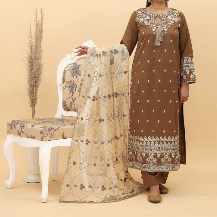 3PC- Embroidered Khadi Net Suit PF5094