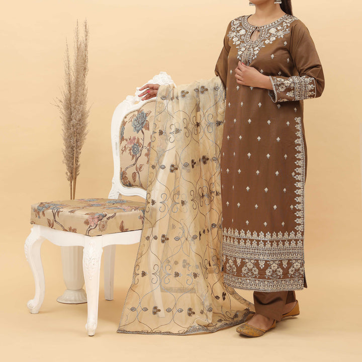 3PC- Embroidered Khadi Net Suit PF5094