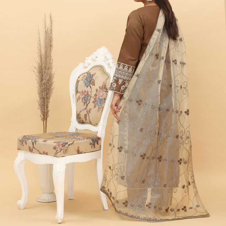 3PC- Embroidered Khadi Net Suit PF5094