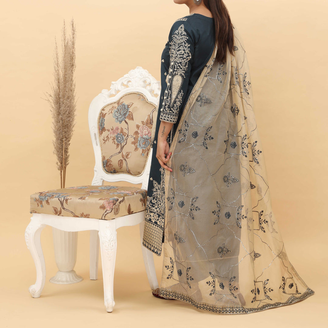 3PC- Embroidered Khadi Net Suit PF5095