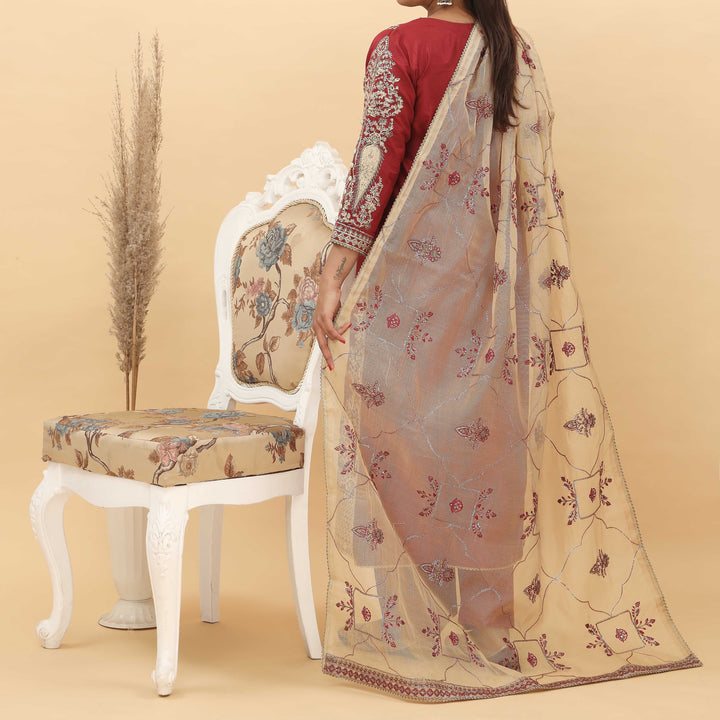 3PC- Embroidered Khadi Net Suit PF5096