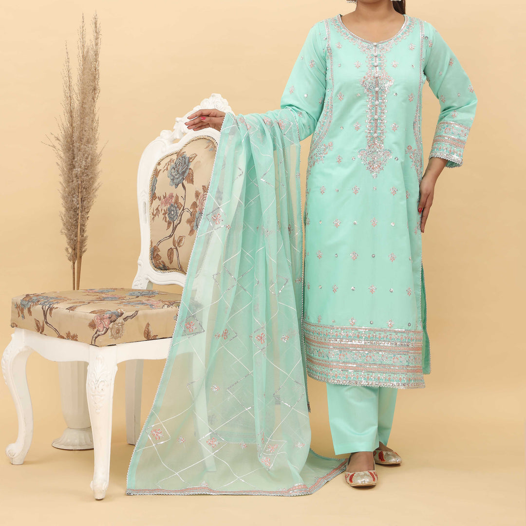 3PC- Embroidered Khadi Net Suit PF5114