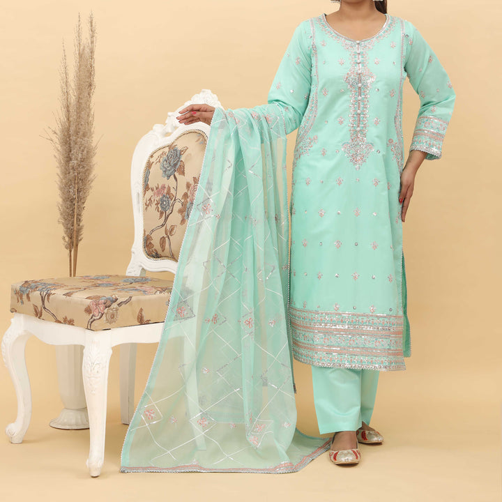 3PC- Embroidered Khadi Net Suit PF5114