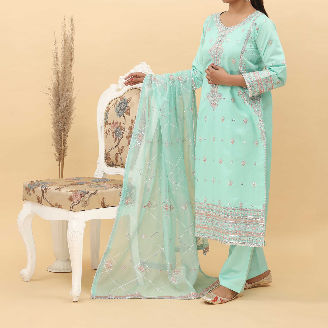 3PC- Embroidered Khadi Net Suit PF5114