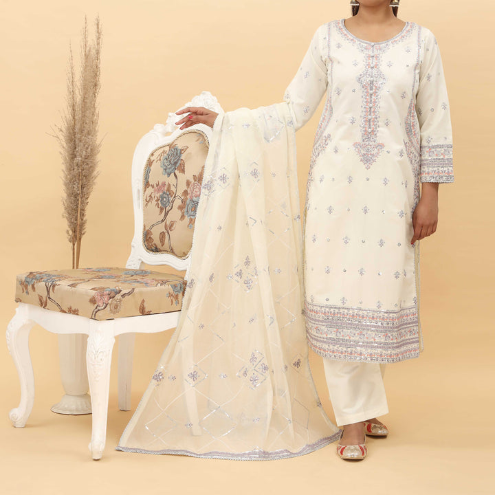 3PC- Embroidered Khadi Net Suit PF5115