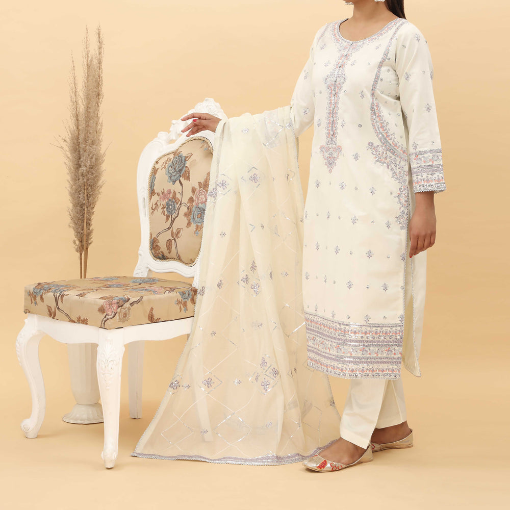 3PC- Embroidered Khadi Net Suit PF5115