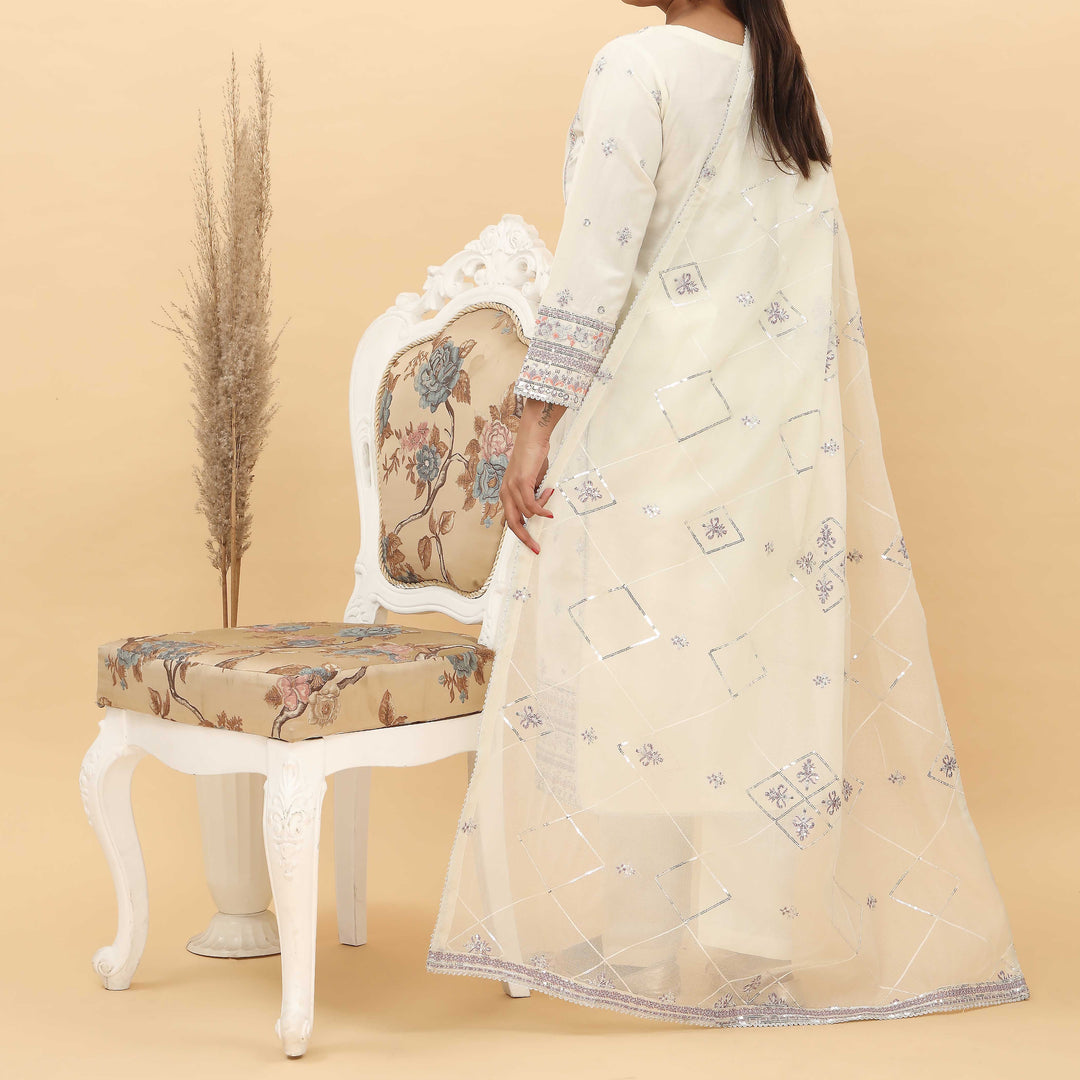 3PC- Embroidered Khadi Net Suit PF5115