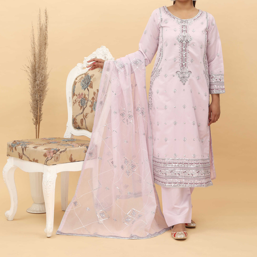 3PC- Embroidered Khadi Net Suit PF5116