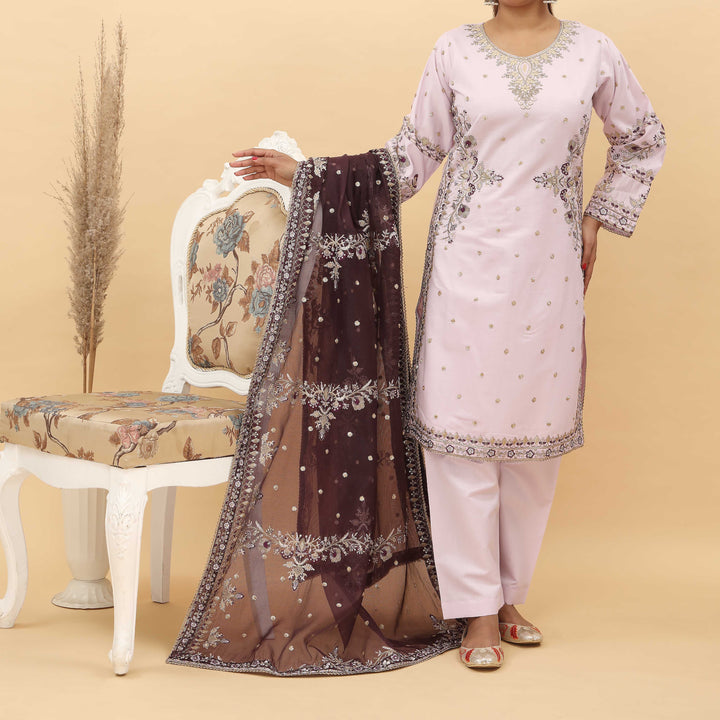 3PC- Embroidered Khadi Net Suit PF5124