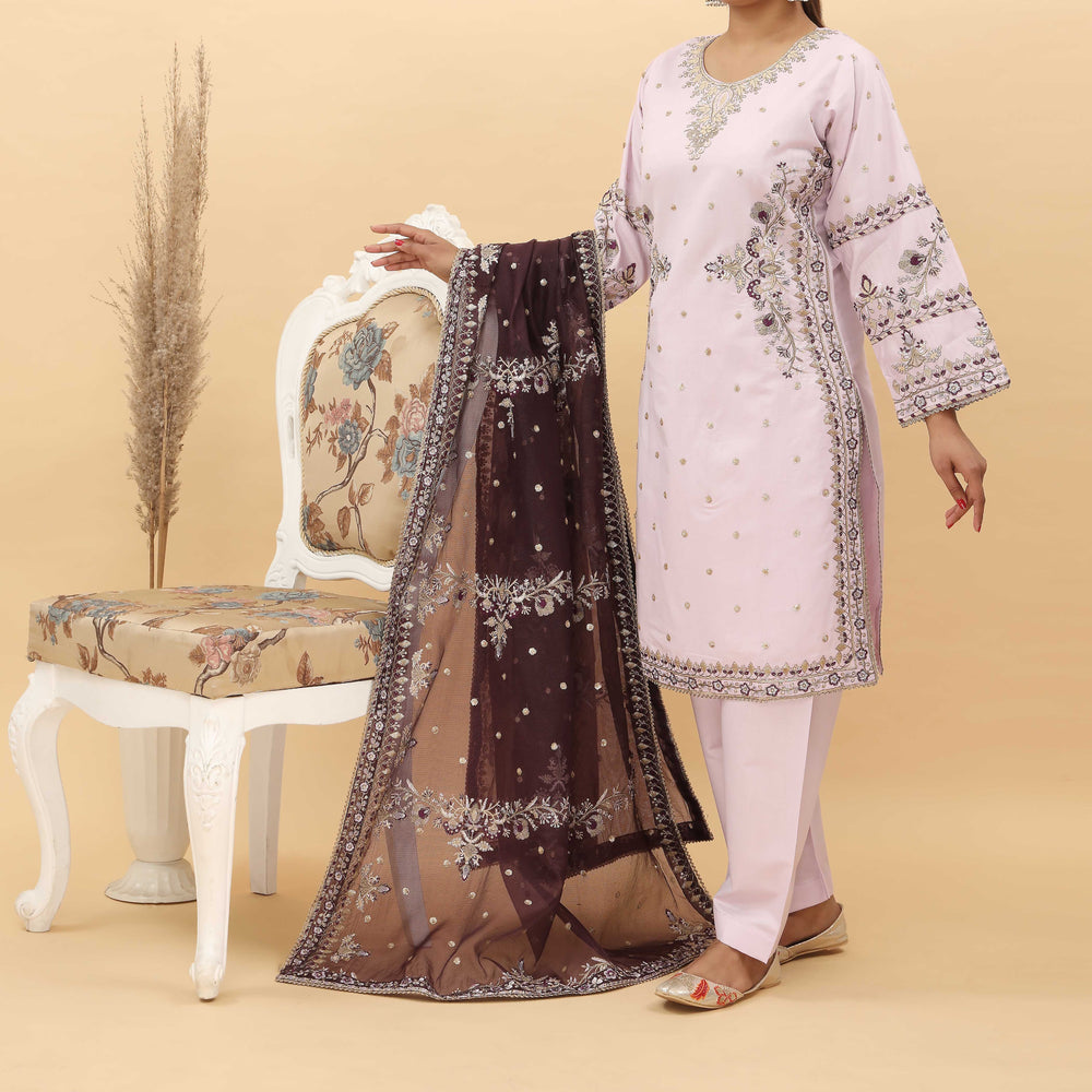 3PC- Embroidered Khadi Net Suit PF5124