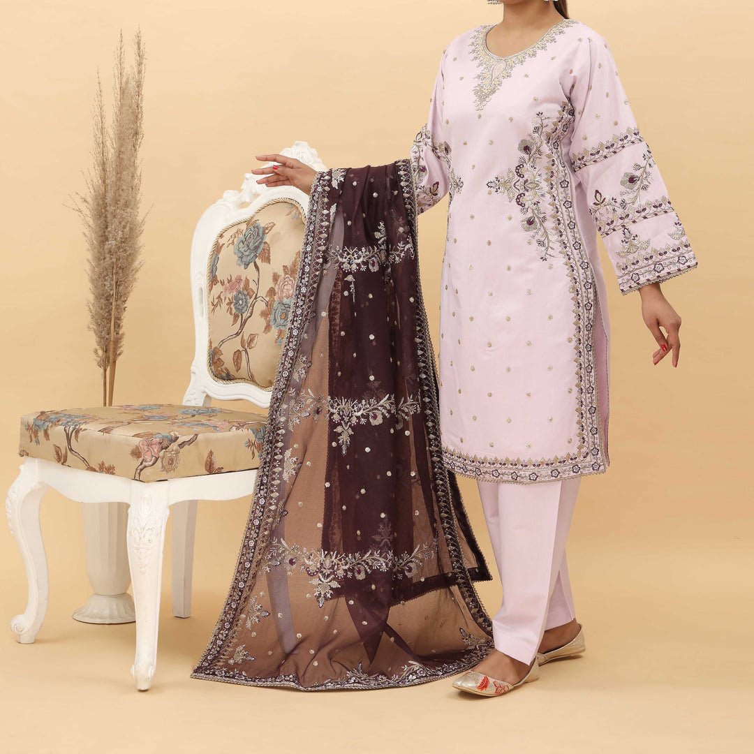 3PC- Embroidered Khadi Net Suit PF5124