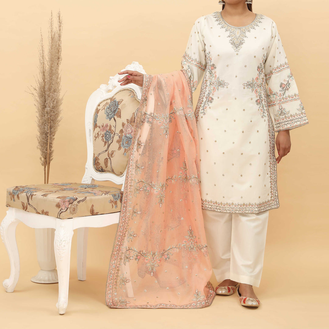 3PC- Embroidered Khadi Net Suit PF5125