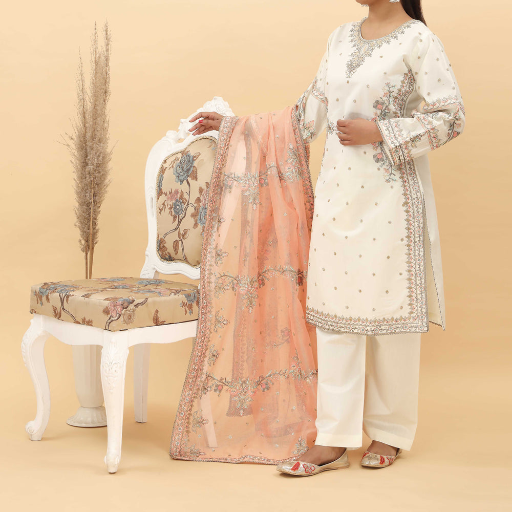 3PC- Embroidered Khadi Net Suit PF5125