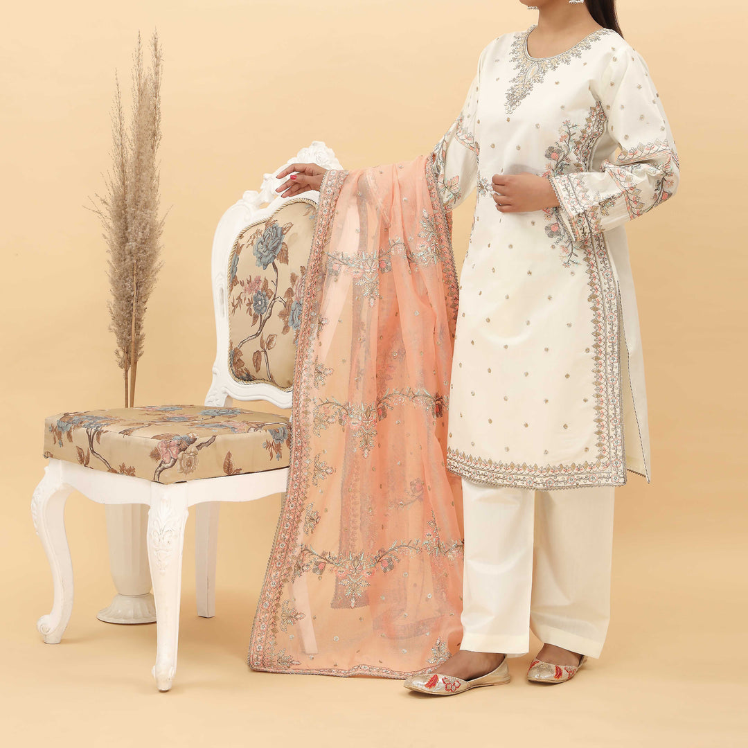 3PC- Embroidered Khadi Net Suit PF5125