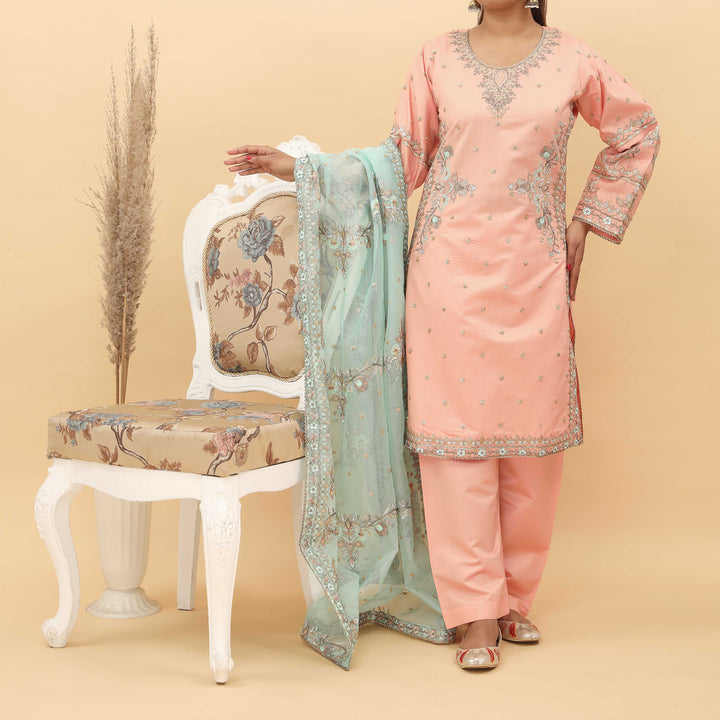 3PC- Embroidered Khadi Net Suit PF5126