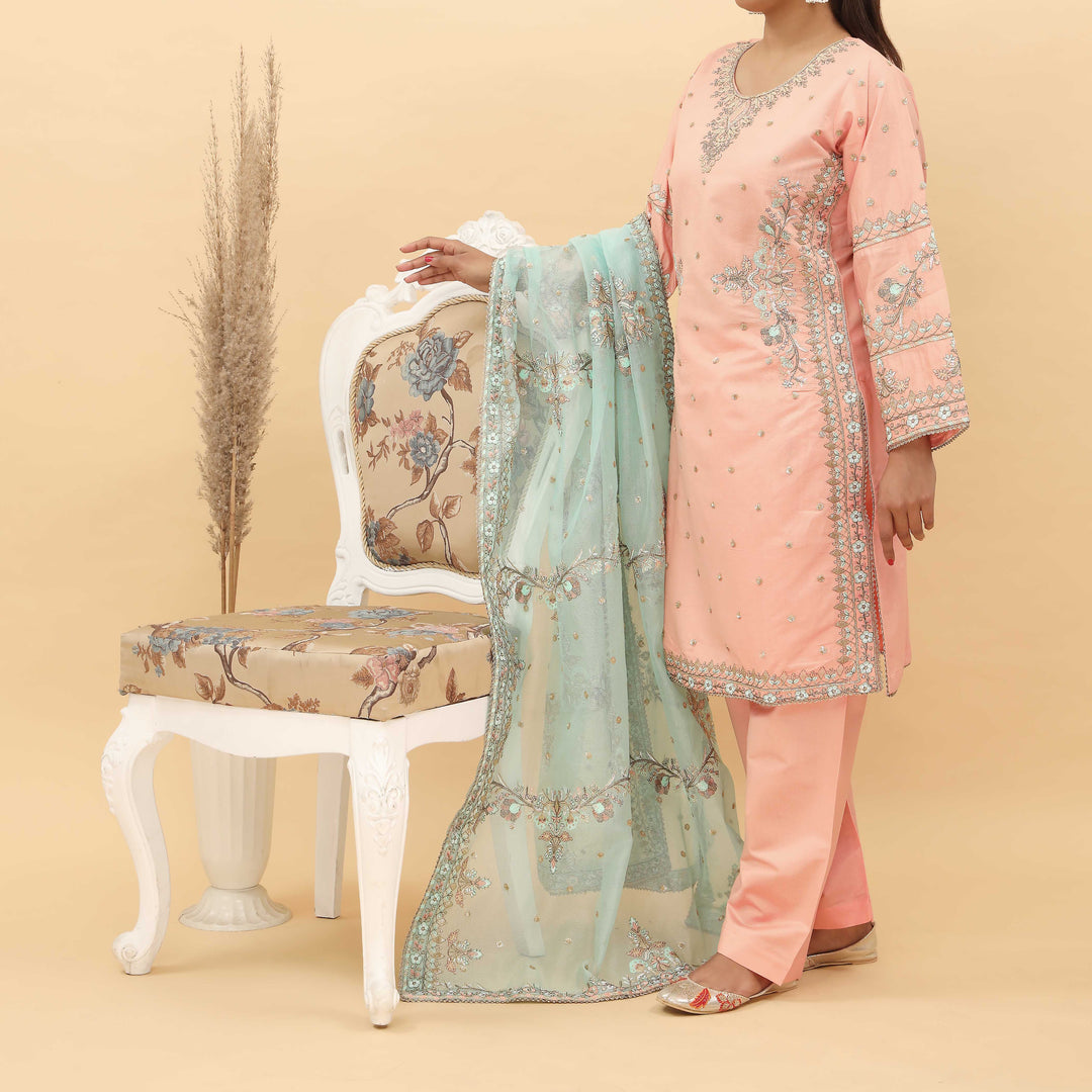 3PC- Embroidered Khadi Net Suit PF5126