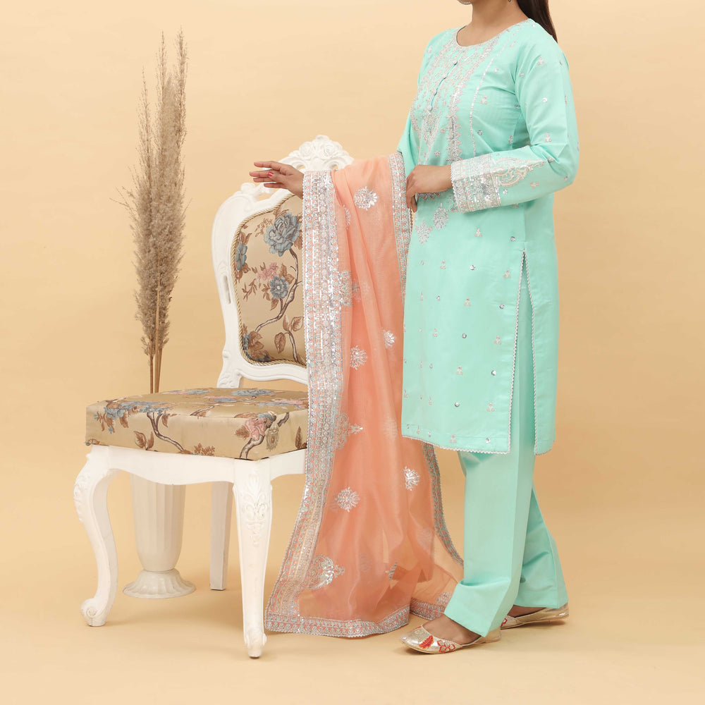 3PC- Embroidered Khadi Net Suit PF5127