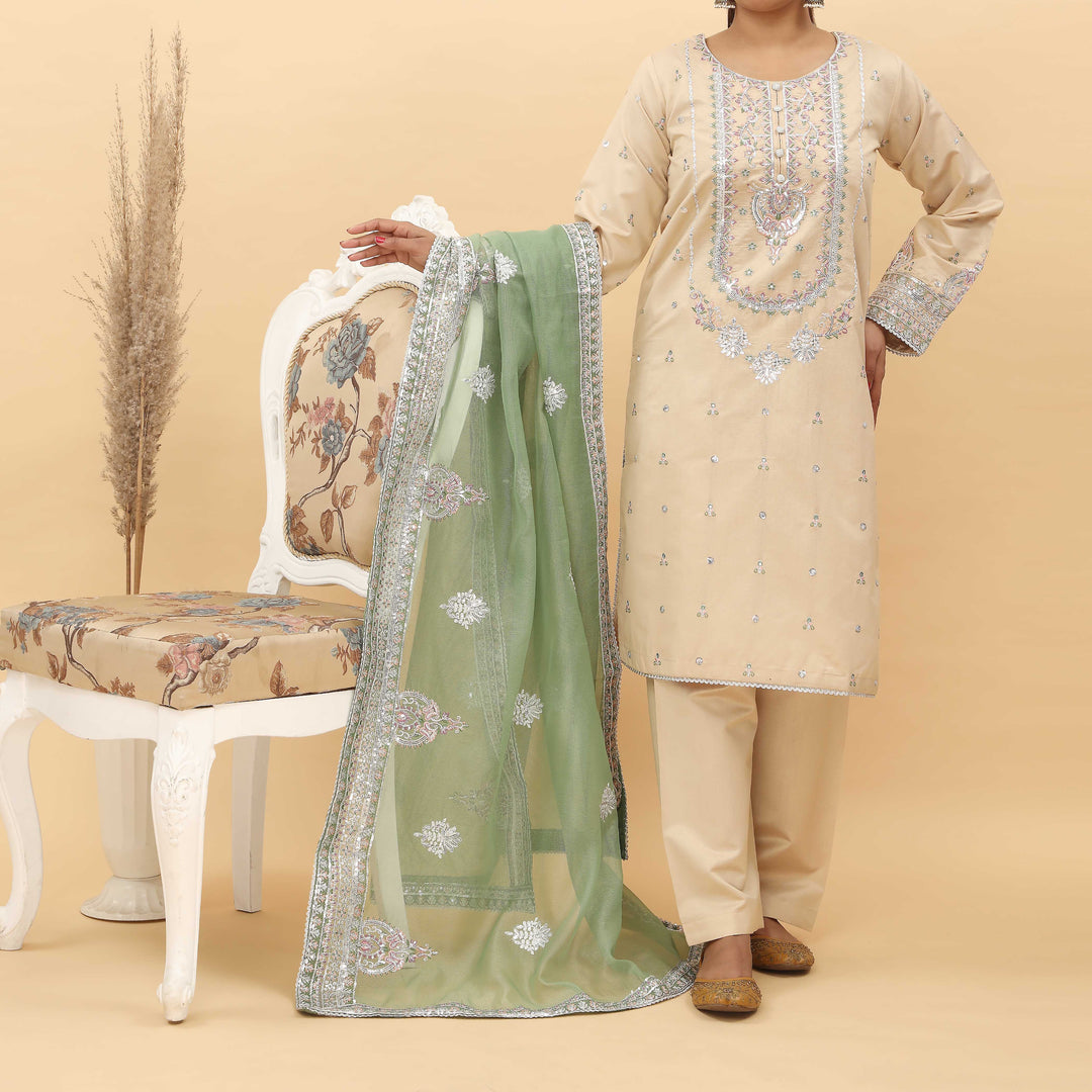 3PC- Embroidered Khadi Net Suit PF5128