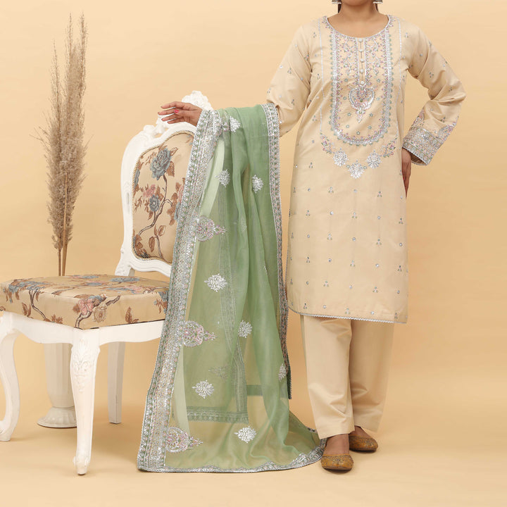 3PC- Embroidered Khadi Net Suit PF5128