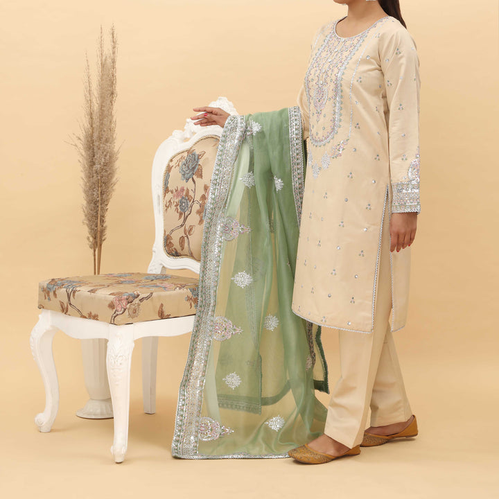 3PC- Embroidered Khadi Net Suit PF5128