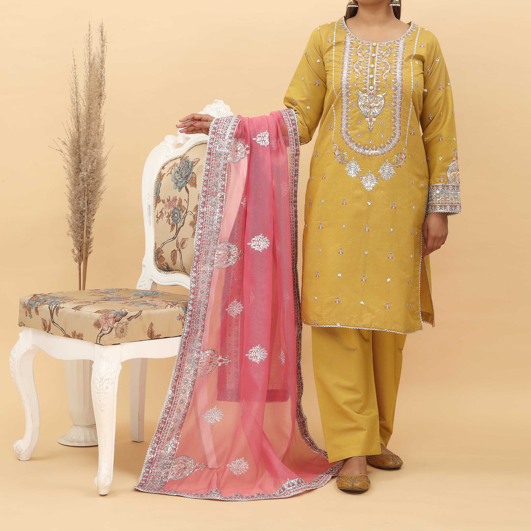 3PC- Embroidered Khadi Net Suit PF5129