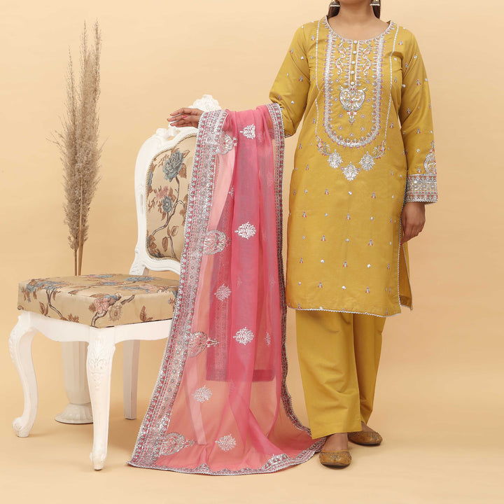 3PC- Embroidered Khadi Net Suit PF5129