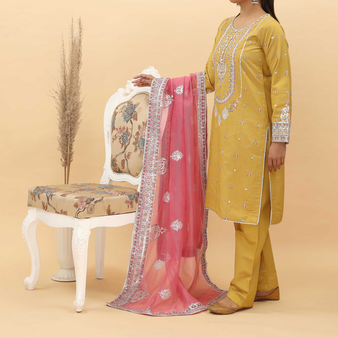 3PC- Embroidered Khadi Net Suit PF5129
