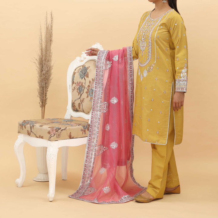 3PC- Embroidered Khadi Net Suit PF5129