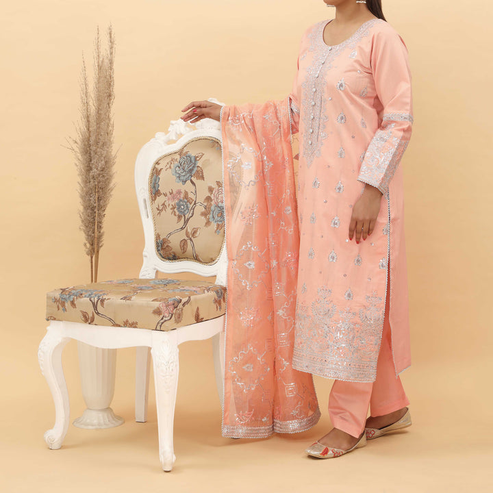 3PC- Embroidered Khadi Net Suit PF5130