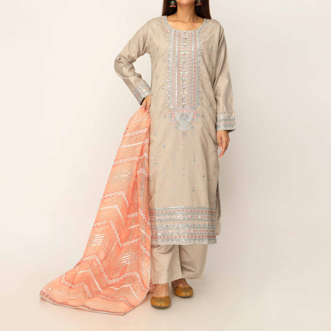 3PC- Khaddi Net Embellished Suit PF5150