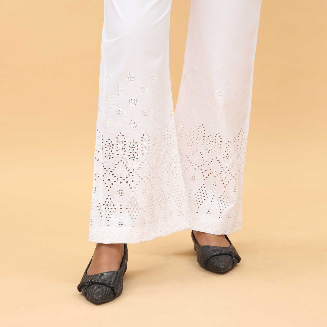 White Straight Fit Embellished Trouser PL4057