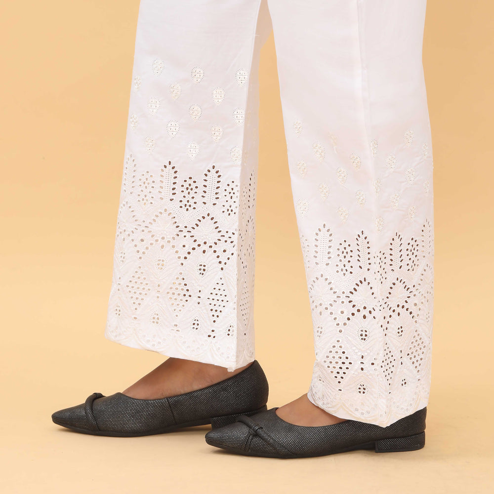 White Straight Fit Embellished Trouser PL4057