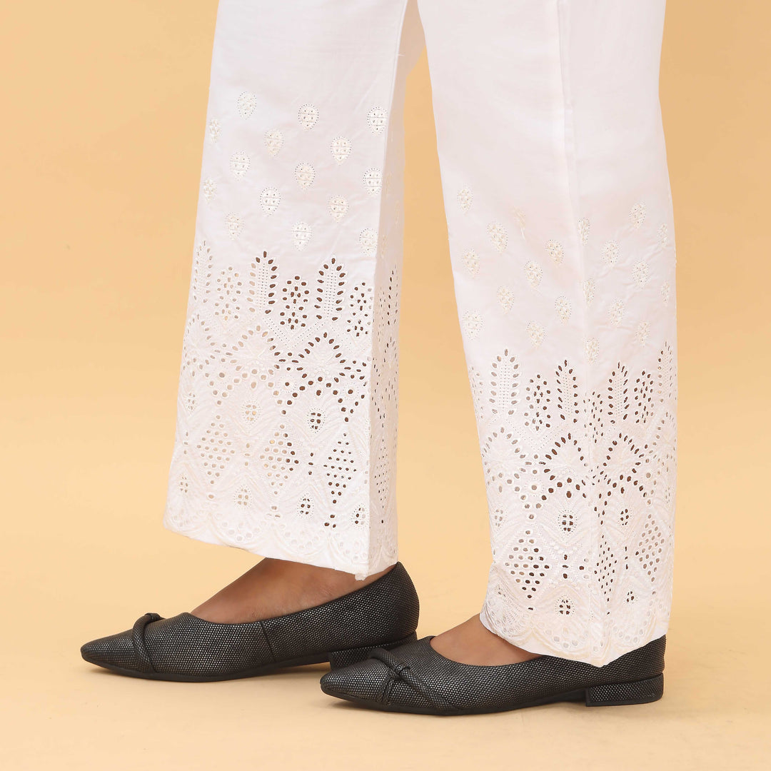 White Straight Fit Embellished Trouser PL4057